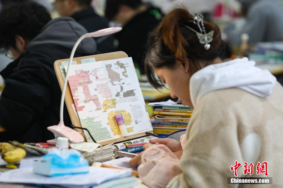 資料圖：一位考研學生在南昌大學教學樓自習室復習備考。 劉力鑫 攝